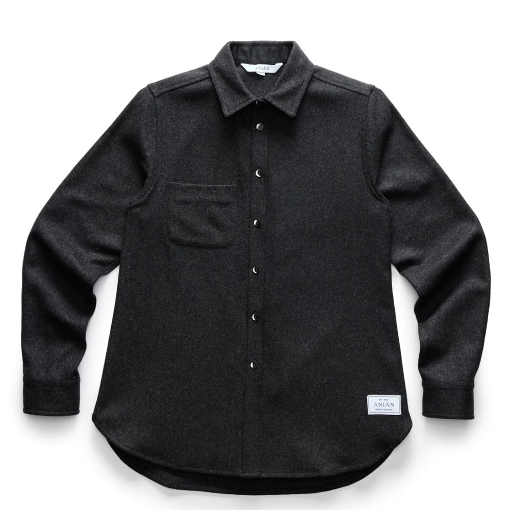 Anian Women's Modern Melton Wool Shirt in charcoal/dark grey —size Small - Picture 3 of 4
